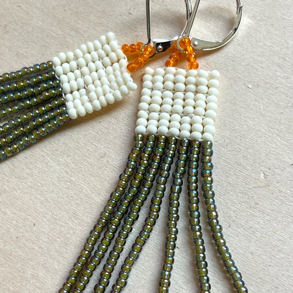 HANDMADE GLASS EARRINGS | Mini Beacon One of a Kind Handwoven Earrings Oil Slick - Picture 2 of 5